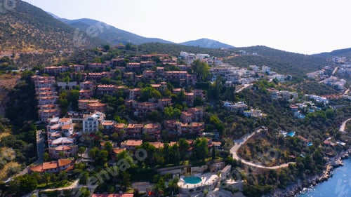 Preview: Aerial panoramic cityscape view of coastal town at Turkey.