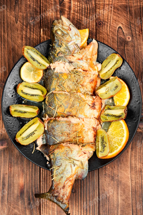 Preview: Whole baked trout fish.