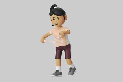 Preview: Cartoon badminton player with racquet