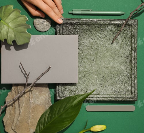 Preview: Flat lay of creative moodboard composition, top view