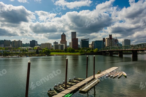 Preview: Dock In The Williamette River And The Portland Skyline, Seen From The Eastbank Esplanade In