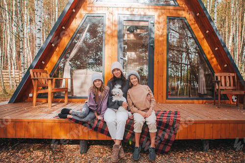 Preview: Beautiful family at autumn warm day together