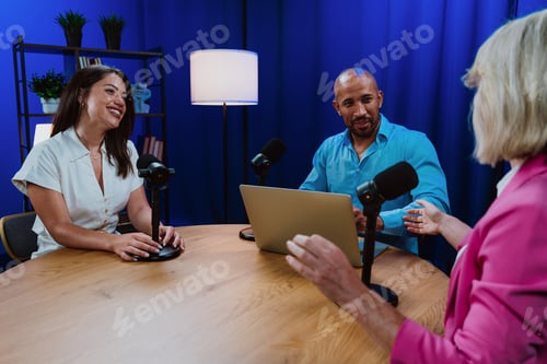 Preview: Group of three hosts is capturing a live audio broadcast