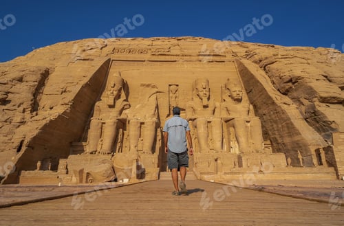 Preview: A young man walking towards the Abu Simbel Temple in southern Egypt