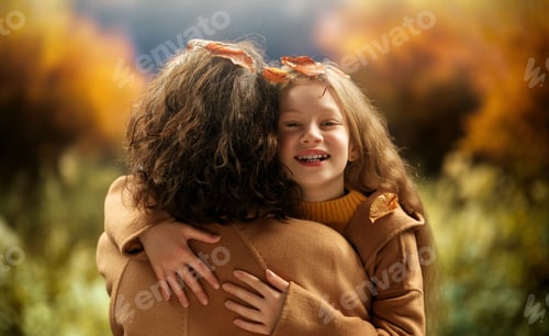 Preview: Mother and child daughter on autumn walk