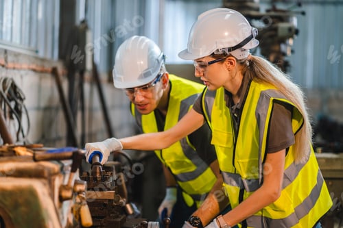 Preview: professional technician engineer checking mechanical factory equipment industry machine