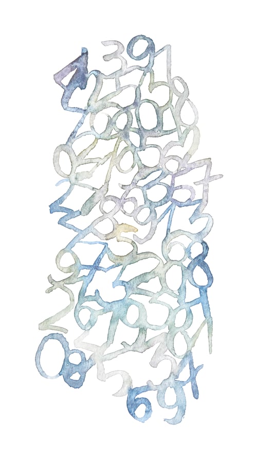 Preview: Colorful watercolor numbers on white background illustrating creative abstract