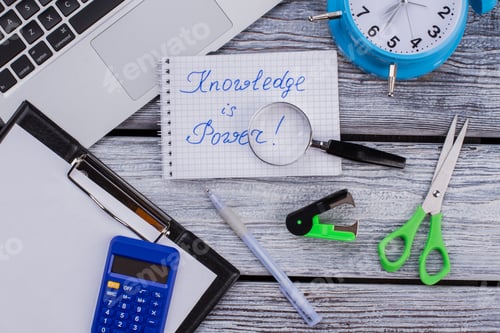 Preview: Studying accessories and knowledge is power slogan.