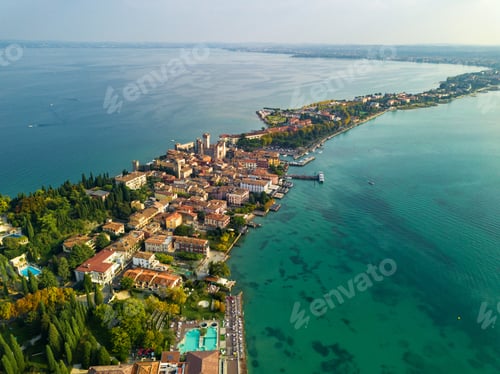 Preview: Top view of Scaligera Castle and Sirmione on Lake Garda.Italy.Tuscany