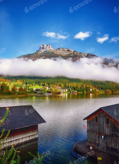 Preview: Misty morning on the lake Altausseer See Alps Austria Europe