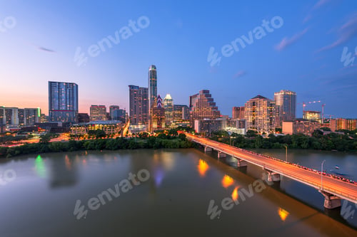 Preview: Austin, Texas, USA downtown City Skyline on the Colorado River