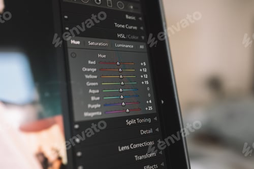 Preview: Close up shot of color grading on computer screen