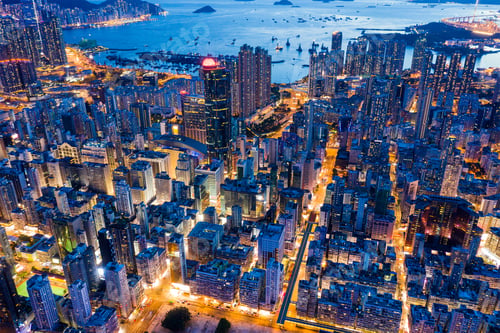 Preview: Mong Kok, Hong Kong 26 July 2020: Top view of Hong Kong city at evening