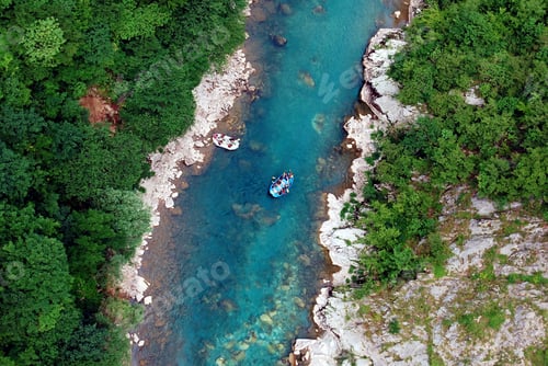 Preview: Mountain river rafting, aerial view