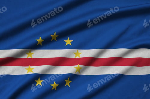 Preview: Cabo verde flag is depicted on a sports cloth fabric with many folds. Sport team waving banner
