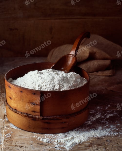 Preview: Traditional bakery ingredients, flour on table