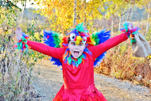 Preview: Young girl Halloween costume of colorful parrot