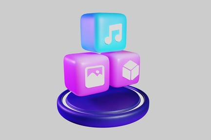 Preview: Abstract illustration of three colorful cubes on a circular platform.