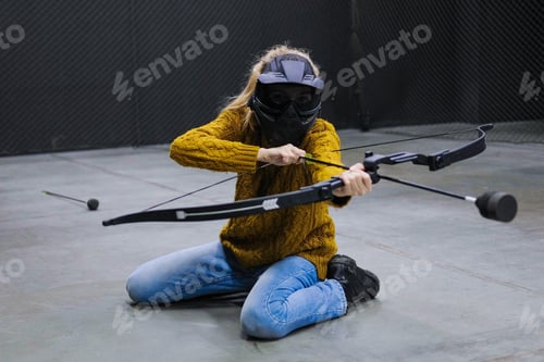 Preview: Girl With Crossbow Arrows Bow. The Archer Takes Aim, Sharpshooter. Crossbow Club.