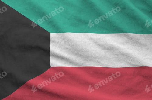 Preview: Kuwait flag depicted on folded wavy fabric of old cloth