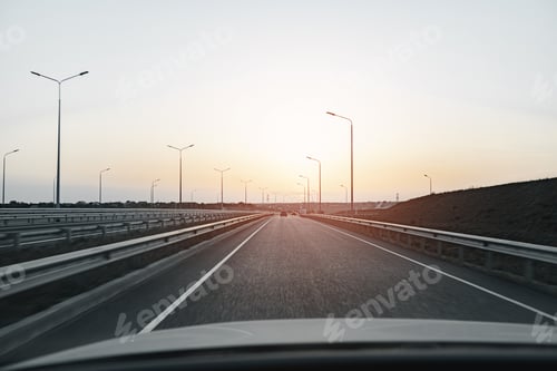 Preview: Empty highway at dawn, view from driver's perspective