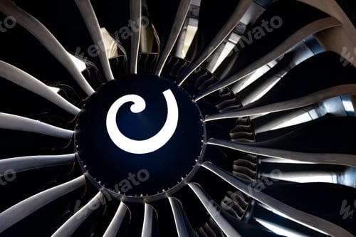 Preview: Turbine blades of an aircraft jet engine. Close up Turbines Engine. Aviation Technologies. Aircraft