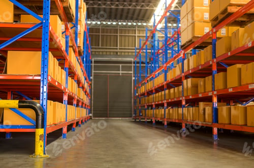 Preview: Inventory full of shelves in modern warehouse storage