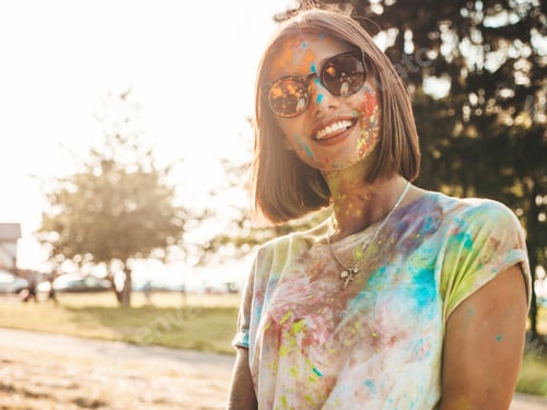 Preview: Portrait of young beautiful woman posing outdoors