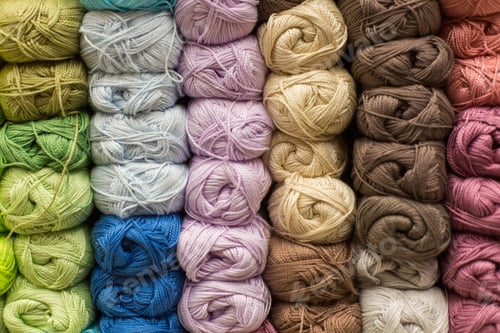 Preview: Selection of colorful yarn wool on shopfront. Knitting background. Knitting balls of wool