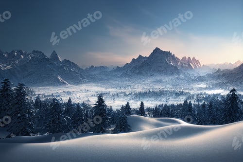 Preview: beautiful winter landscape and high mountains