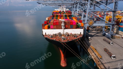 Preview: Aerial top view container cargo ship in import export business commercial trade logistic