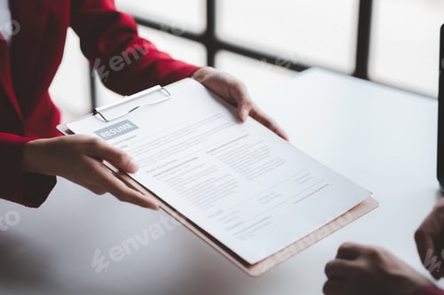 Preview: Person submitting resume to interview for a job with a company, Person attending a job interview wit