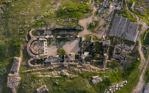 Preview: Aerial View of Hierapolis Ancient City and Pamukkale Travertines in Denizli Turkey