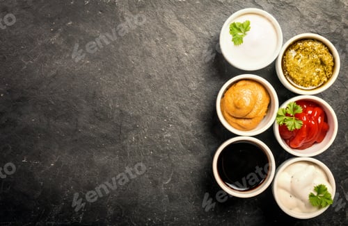 Preview: bowls of various dip sauces