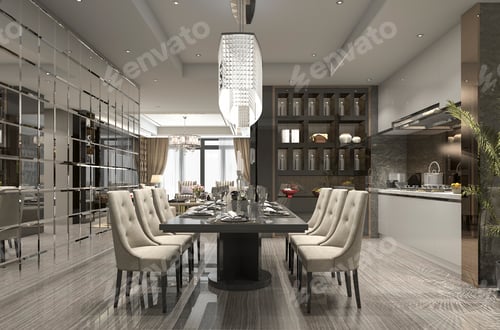 Preview: 3d rendering luxury and modern restaurant and dining zone