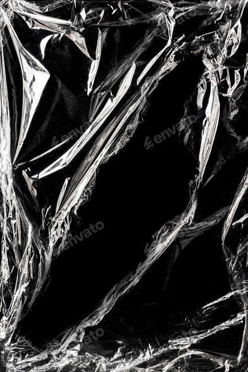 Preview: Wrinkled plastic wrap texture on a black background