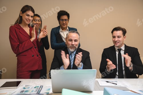 Preview: Successful entrepreneurs and business people group achieving goals, happy corporate team meeting