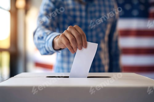 Preview: Person Depositing Voting Paper in Ballot Box at Election. EEUU.