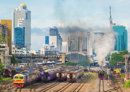 Preview: Train or tram on railway in urban city in public transportation. Vehicle