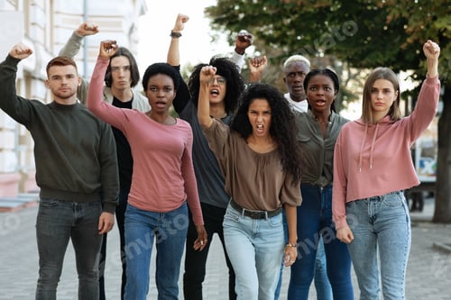Preview: International group of young people making strike on the street