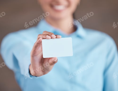 Preview: Closeup of female hand showing business card. Closeup of business woman holding up blank paper. Han