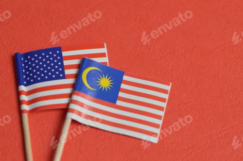 Preview: Malaysia and United States Flags Symbolizing Bilateral Cooperation and Diplomatic Relations