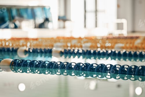 Preview: Swimming pool, lines in water for competition or race lane for fitness or underwater sports with em