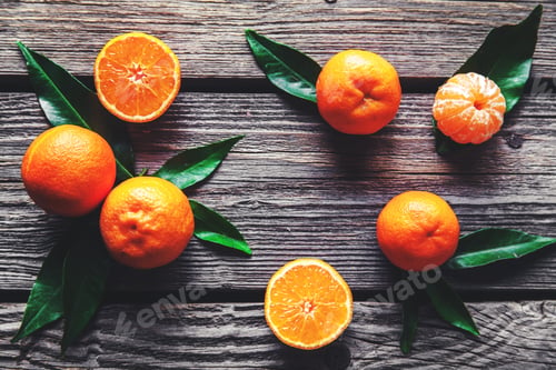 Preview: Beautiful composition of tropical fruits on wooden background
