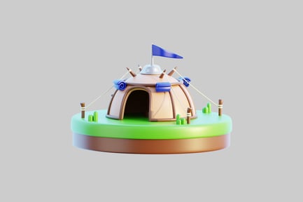 Preview: Camping tent with blue flag