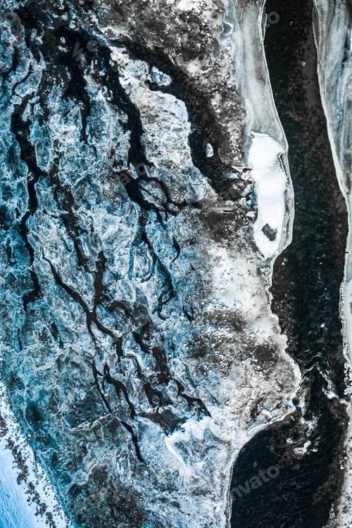 Preview: Aerial view of melting ice on Bialka river in winter