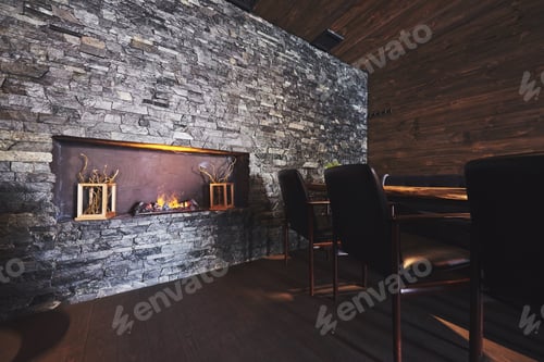 Preview: Modern and simple cafe interior with wooden classical furniture