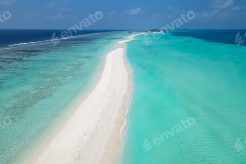 Preview: stunning blue ocean and sandy white island maldives top drone aeral view deserted hidden Maldives