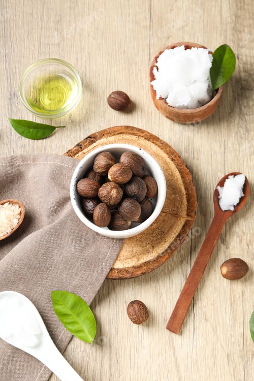 Preview: Concept of skin care cosmetics, Shea butter, top view