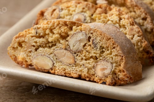 Preview: Fresh traditional Italian Cantuccini on a plate close up